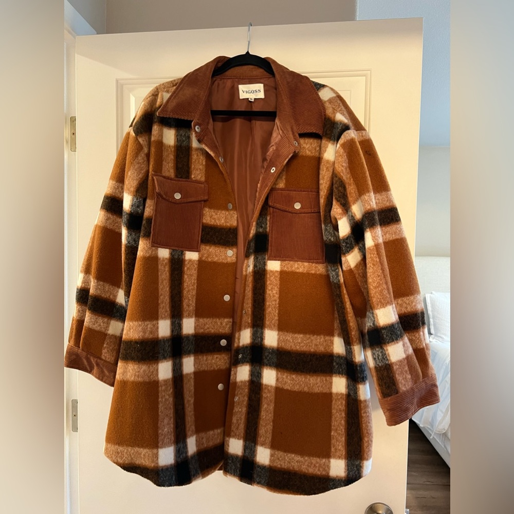 Vigoss Oversized Wool Blend Plaid Shacket